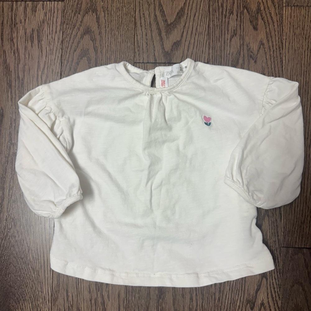 Zara Cream Long Sleeve Top with Small Tulip Embroidery size 12/18